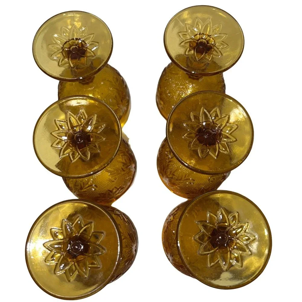 Vintage 9 Pc Decanter Set W/ Tray Indiana Glass Amber Tiara Sandwich Pattern